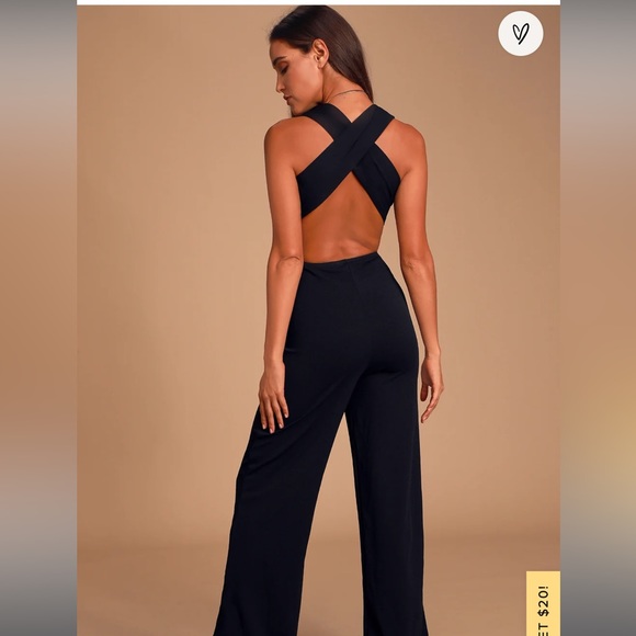 Lulu's Pants & Jumpsuits Nwt Lulus Jumpsuit Size Large Black Cross